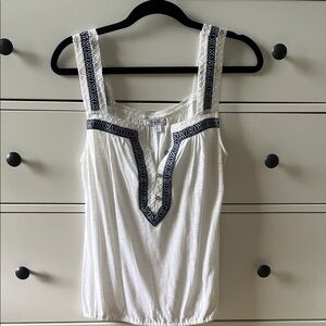 Lucky Brand White Tank Top with Navy Trim